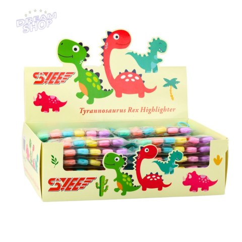 Zestaw Mini Zakreślacze Z Dinozaurem W Etui Kolorowe 6szt 8cm