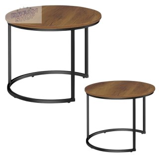 Zestaw Okrągłe Stoliki Kawowe 2w1 Vintage Naturalne Drewno 60x45cm 40x40cm