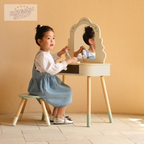 CLASSIC WORLD Drewniana Toaletka z Lustrem Krzesełkiem i Akcesoriami Pastelowa CLASSIC WORLD Drewniana Toaletka z Lustrem Krzesełkiem i Akcesoriami Pastelowa