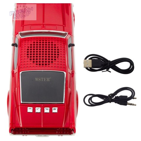 Głośnik Bezprzewodowy Bluetooth Samochód Klasyczny Światła LED Czerwony