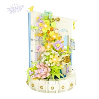 Klocki Konstrukcyjne Kompozycja Kwiatowa Z Wieżą Światła LED 632 el.