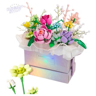 Klocki Konstrukcyjne Kompozycja W Pudełku Box Kwiatowy Fioletowy LED 706el.