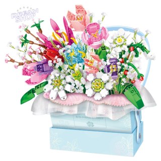 Klocki Konstrukcyjne Kompozycja W Pudełku Box Kwiatowy Niebieski LED 761el.