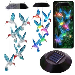 Lampki Solarne Ogrodowe LED Dzwonki Kolibry Niebieskie 70cm