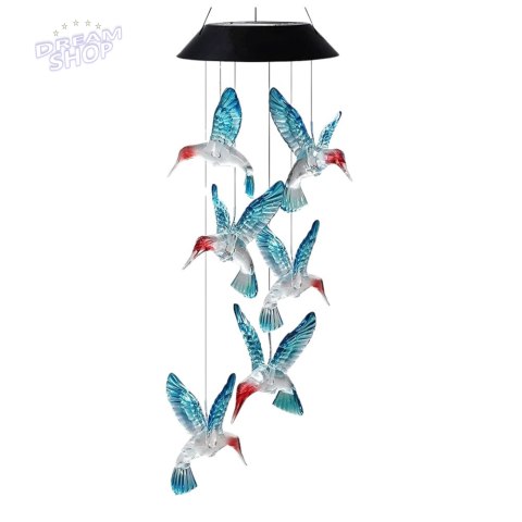 Lampki Solarne Ogrodowe LED Dzwonki Kolibry Niebieskie 70cm