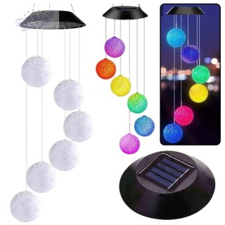 Lampki Solarne Ogrodowe LED Dzwonki Kule Kolorowe 70cm