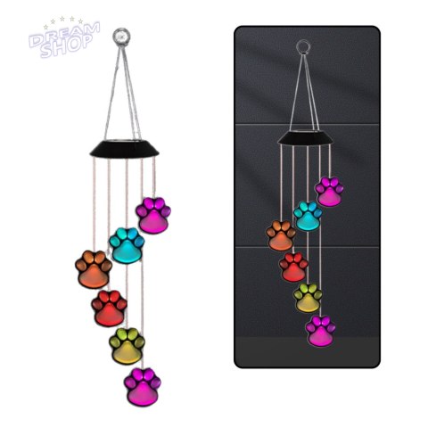 Lampki Solarne Ogrodowe LED Dzwonki Psie Łapy Kolorowe 70cm
