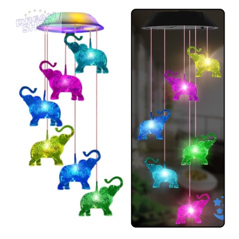 Lampki Solarne Ogrodowe LED Dzwonki Słoniki Kolorowe 70cm