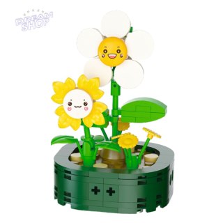 Mini Klocki Konstrukcyjne Kwiatki Z Buźkami Białe Żółte 142 el.