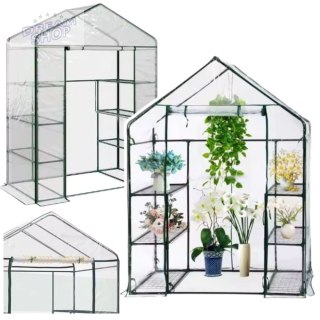 Mini Szklarnia Balkonowa Ogrodowa 4 Półki Metalowe Folia PVC 195 x 143 x 73cm
