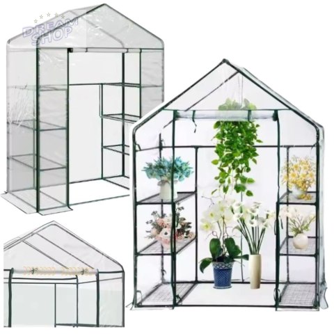 Mini Szklarnia Balkonowa Ogrodowa 4 Półki Metalowe Folia PVC 195 x 143 x 73cm