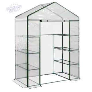 Mini Szklarnia Balkonowa Ogrodowa 4 Półki Metalowe Folia PVC 195 x 143 x 73cm