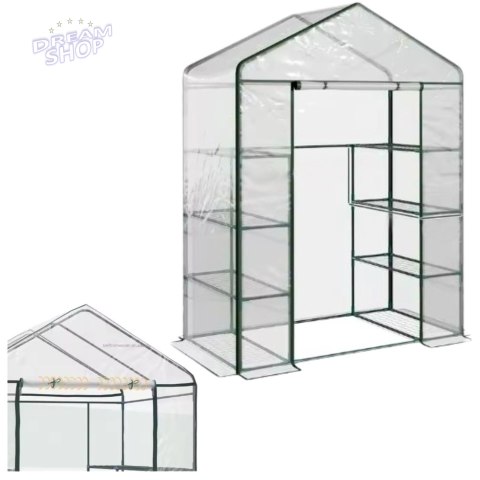 Mini Szklarnia Balkonowa Ogrodowa 4 Półki Metalowe Folia PVC 195 x 143 x 73cm