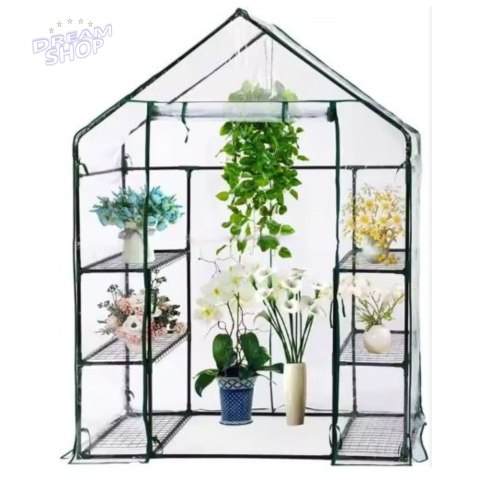 Mini Szklarnia Balkonowa Ogrodowa 4 Półki Metalowe Folia PVC 195 x 143 x 73cm