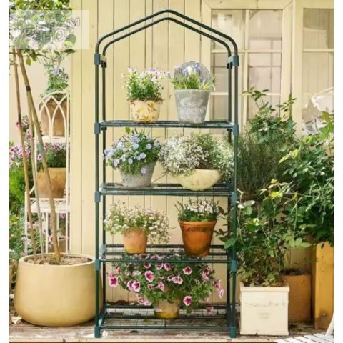 Mini Szklarnia Balkonowa Ogrodowa 4 Półki Metalowe Folia PVC 69 x 49 x 157cm