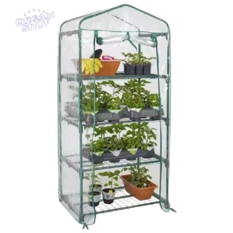 Mini Szklarnia Balkonowa Ogrodowa 4 Półki Metalowe Folia PVC 69 x 49 x 157cm