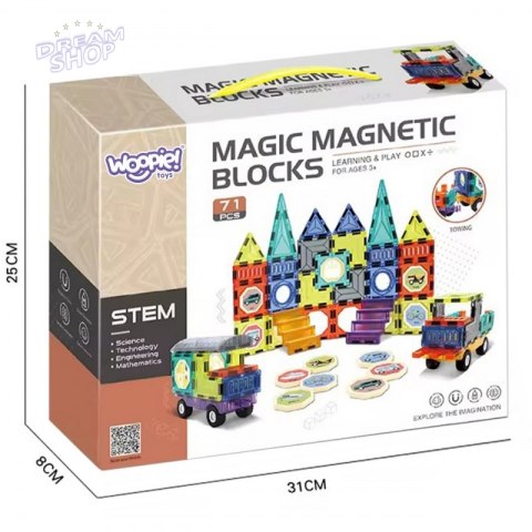 WOOPIE Klocki Magnetyczne 3D Zestaw Zamek Pojazdy 71el.