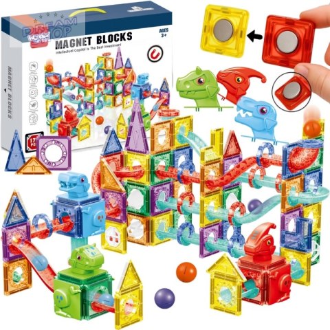 WOOPIE Klocki Magnetyczne Konstrukcyjne 3D Zestaw Edukacyjny Tor Kulkowy 170el.