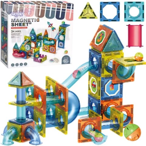 WOOPIE Klocki Magnetyczne Konstrukcyjne 3D Zestaw Edukacyjny Tor Kulkowy 42 el.