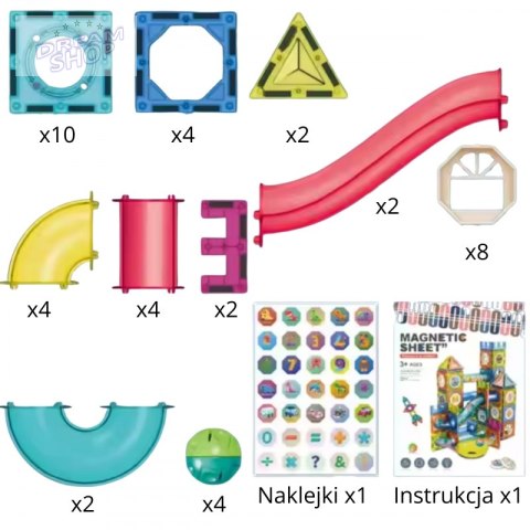 WOOPIE Klocki Magnetyczne Konstrukcyjne 3D Zestaw Edukacyjny Tor Kulkowy 42 el.