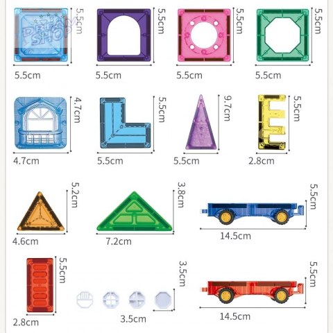 WOOPIE Klocki Magnetyczne Konstrukcyjne 3D Zestaw Edukacyjny Zamek Pojazdy110el..