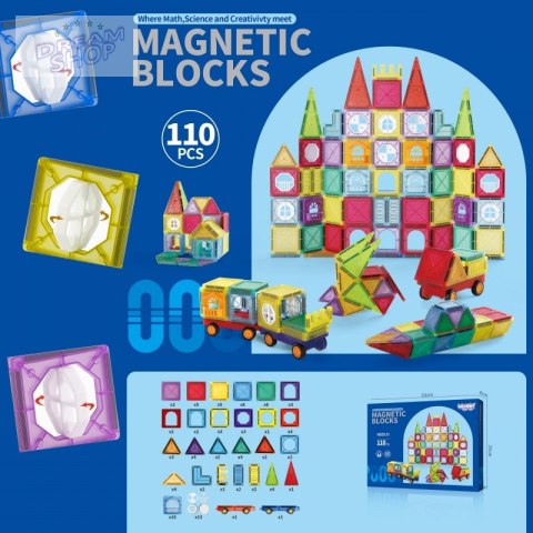 WOOPIE Klocki Magnetyczne Konstrukcyjne 3D Zestaw Edukacyjny Zamek Pojazdy110el..