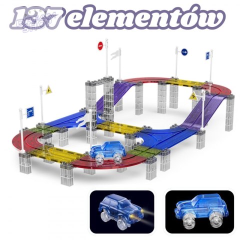 WOOPIE Magnetyczny Tor Samochodowy Wyścigowy + Autko 137 El.