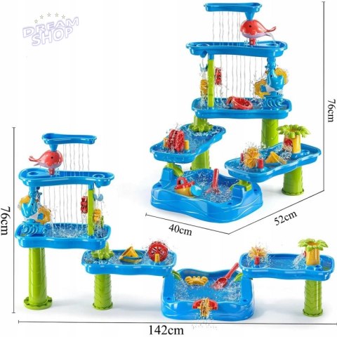 WOOPIE Ogromny Aquapark Stolik Wodny 6w1 Piaskownica Wodospad Tor Wodny 6-poziomowy Modułowy