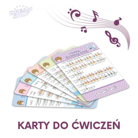 WOOPIE Perkusja Edukacyjna dla Dzieci 5 Bębnów 1 Talerz + Taboret z Motywem Zwierzątek