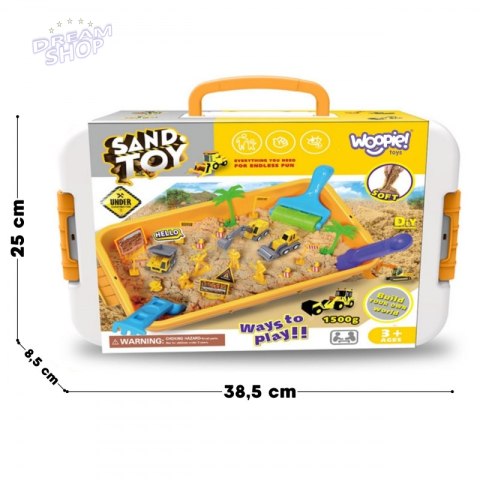 WOOPIE Piasek Kinetyczny 1,5 kg Zestaw XXL Plac Budowy Stolik z Foremkami i Pojazdami