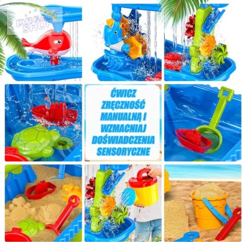 WOOPIE Stolik Wodny 4w1 Piaskownica Wodospad XL 4-Poziomowy Delfin