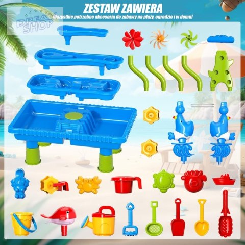 WOOPIE Stolik Wodny 4w1 Piaskownica Wodospad XL 4-Poziomowy Delfin