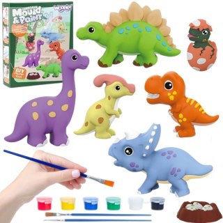 WOOPIE Zestaw Kreatywny z Farbami DIY Zrób Odlewy Gipsowe Figurki i Pomaluj - Zestaw Dinozaury