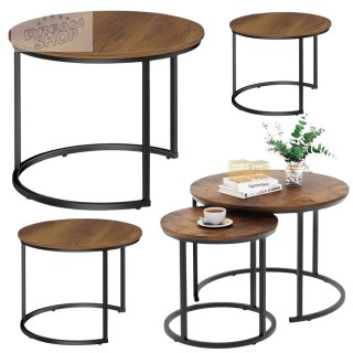 Zestaw Okrągłe Stoliki Kawowe 3w1 Vintage Naturalne Drewno 51cm 40cm 30cm