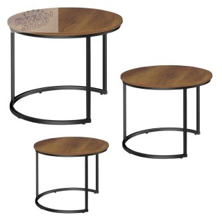 Zestaw Okrągłe Stoliki Kawowe 3w1 Vintage Naturalne Drewno 51cm 40cm 30cm