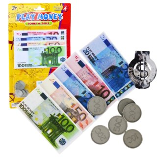 Zestaw Pieniądze Zabawkowe Euro Banknoty Monety Eurozawieszka
