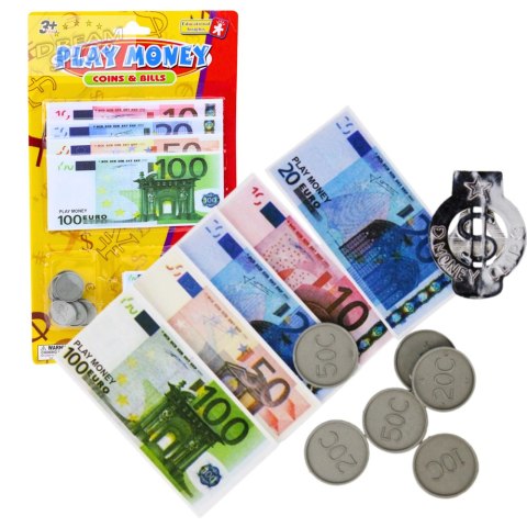 Zestaw Pieniądze Zabawkowe Euro Banknoty Monety Eurozawieszka