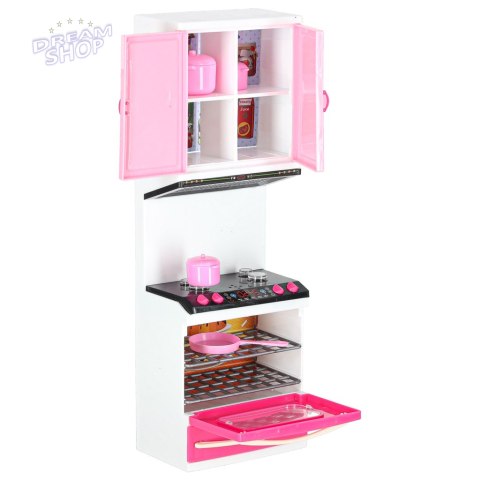 Kuchnia z akcesoriami dla lalek zmywarka lodówka różowa