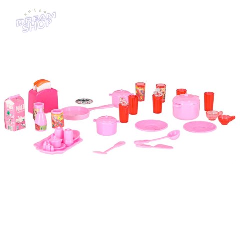 Kuchnia z akcesoriami dla lalek zmywarka lodówka różowa