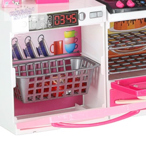 Kuchnia z akcesoriami dla lalek zmywarka lodówka różowa