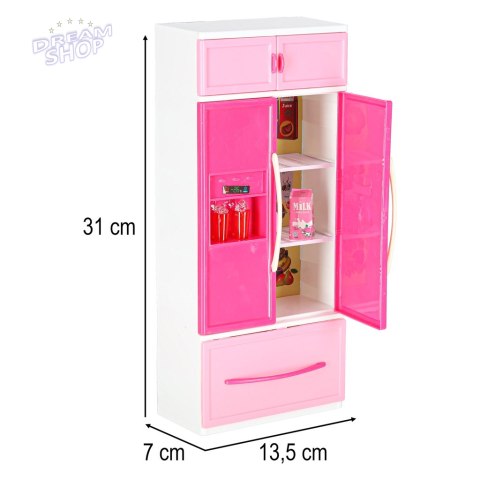 Kuchnia z akcesoriami dla lalek zmywarka lodówka różowa