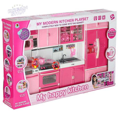 Kuchnia z akcesoriami dla lalek zmywarka lodówka różowa