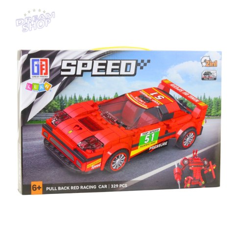 Klocki Konstrukcyjne Auto Robot 2w1 Czerwony Napęd 329 el.