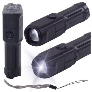 Latarka LED Regulacja Zoom 3 Tryby Świecenia Ładowanie USB Czarna