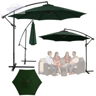 Parasol Ogrodowy Boczny Z Regulacją Pochyłu Pokrowiec 350 x 250cm Zielony