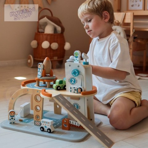 TOOKY TOY Drewniany Kosmiczny Parking Stacja Kosmiczna