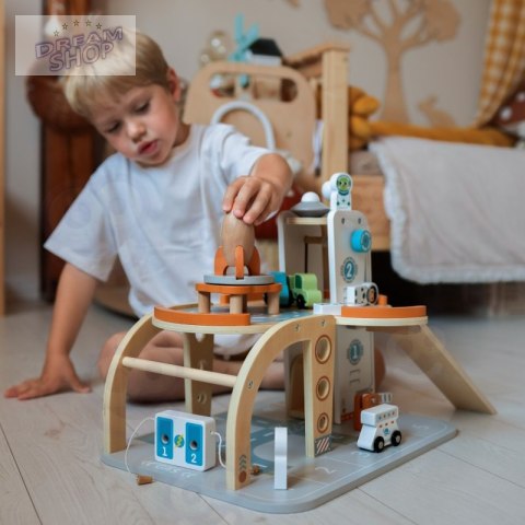 TOOKY TOY Drewniany Kosmiczny Parking Stacja Kosmiczna