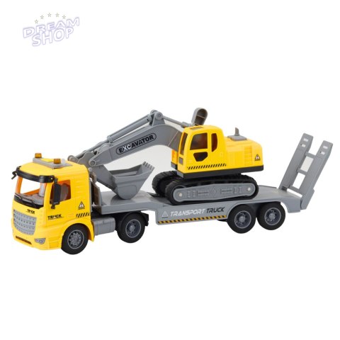 Ciężarówka Laweta Koparka Gąsienicowa Ruchoma Światła Dźwięki Żółta