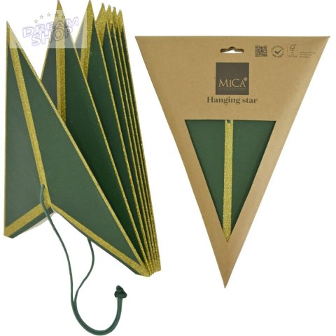 GWIAZDA DEKORACYJNA WISZĄCA PAPIEROWA FSC 14x45CM ZIELONA 7 RAMION MICA