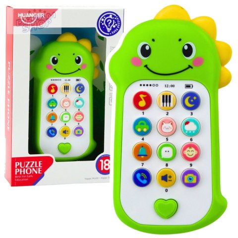 Interaktywny Telefon Edukacyjny Dla Malucha Dźwięki Melodie Dinozaur Zielony